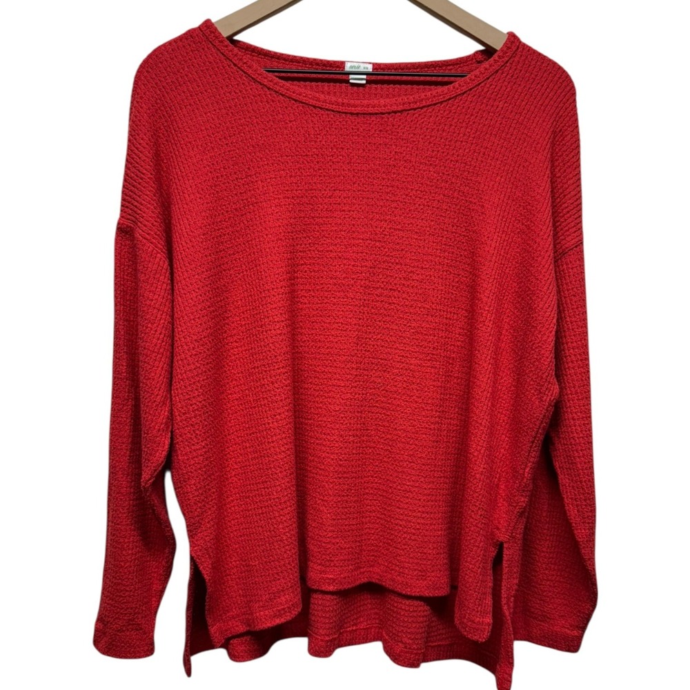 Aerie Women Waffle Knit Thermal Top Sz M Red Long Sleeve Boho Slouchy Oversized